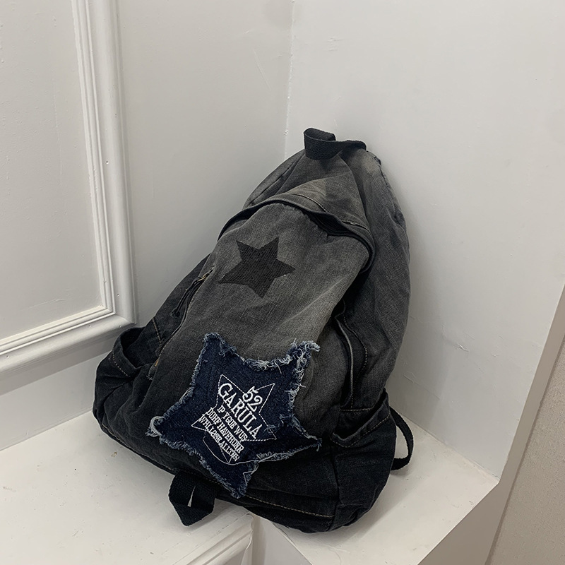New style casual gradient denim backpack retro washed canvas backpack large capacity backpack designer bag designer backpack women's bag