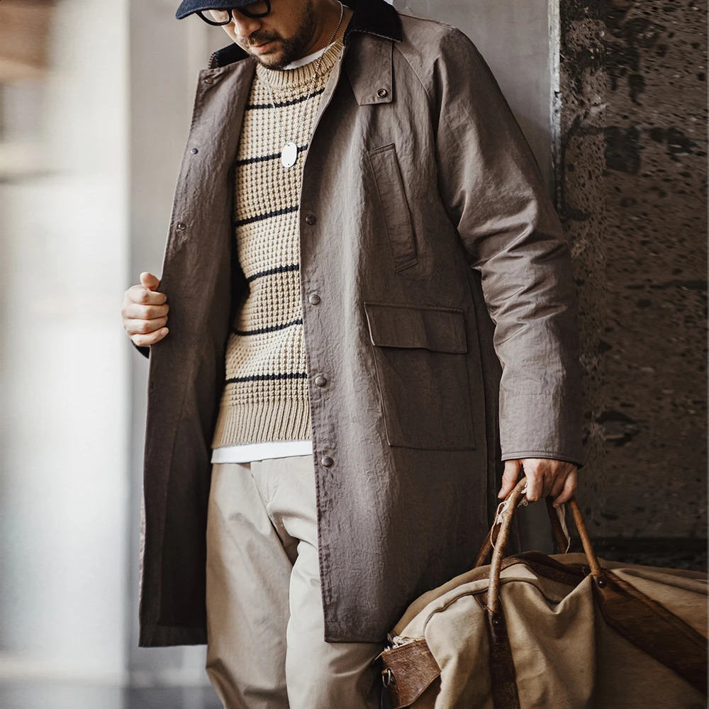 Maden Retro Corduroy Lapel Safari Trench Coat Loose Fit Singlebreasted Midlength Versatile Jacket for Mens Spring and Autumn 250804