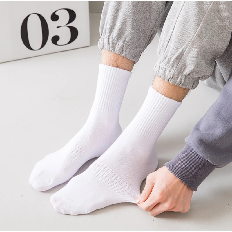 5Pairs Men Cotton Style White Socks Soft Breathable Sports Long socks Summer Winter for Male Plus Size 250805