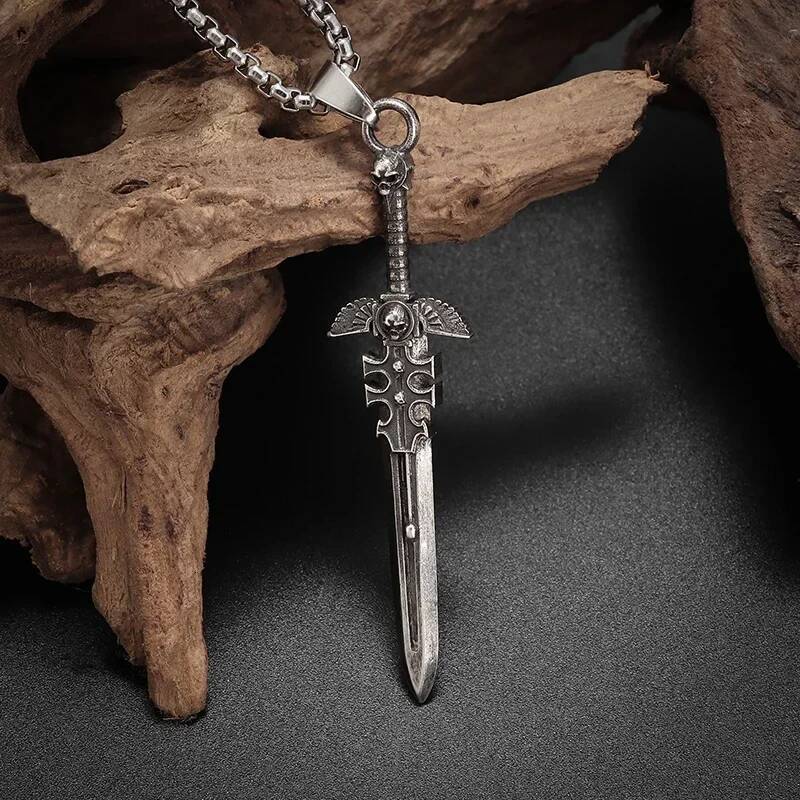 Vintage Ancient Mysterious Skeleton Sword Pendant Necklace for Men Fashionable Personalized Punk Jewelry Accessories Party Gifts