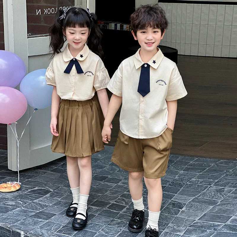 Preppy Set Summer Kids Girls Shirts Pleated Skirt Children Boys T-shirts Solid Shorts Suit 2-10 Years Matching Outfits Z250811