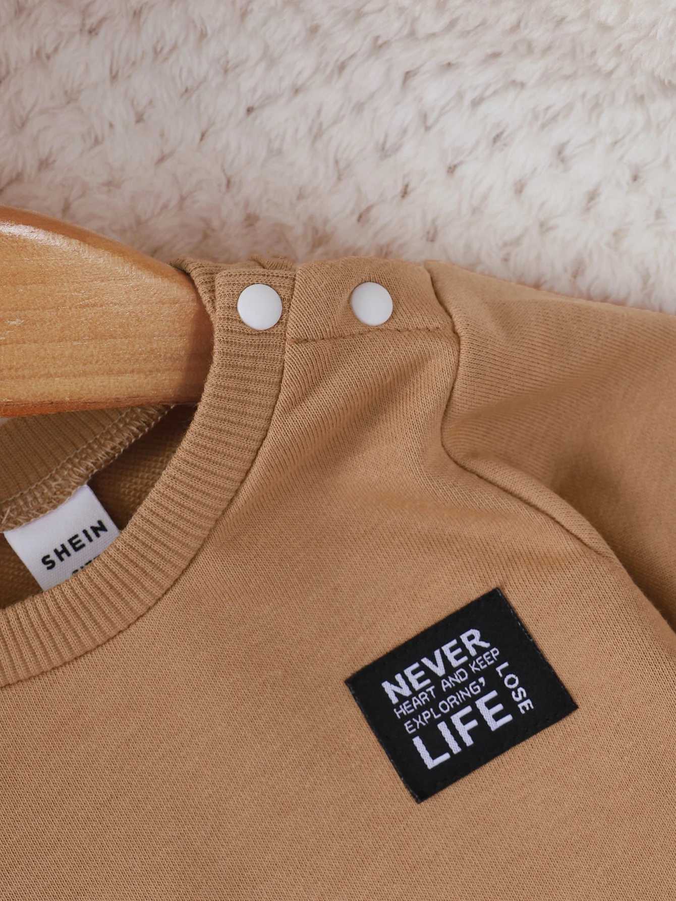 Fashion Khaki Boys And Babies Casual Suit Round Neck Solid Color Simple Style Long Sleeve Hoodie Pullover Pocket Pants Everything Z250811