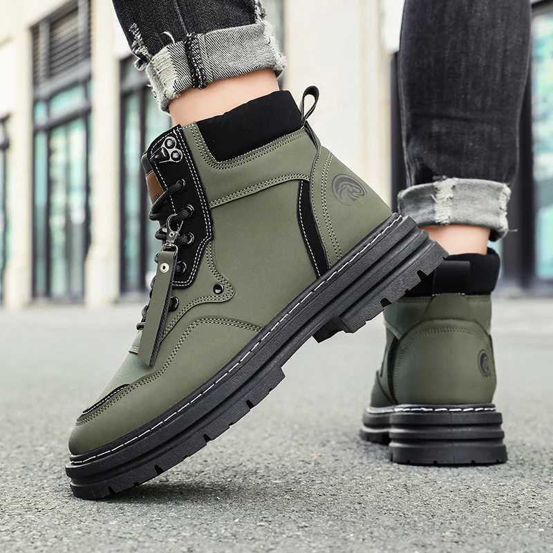 Mens Thick Soled Shock-Absorbing Wear-Resistant Anti-Slip Retro Casual Yellow Boots Are Comfortable Lightweight Cold Resistant W250811