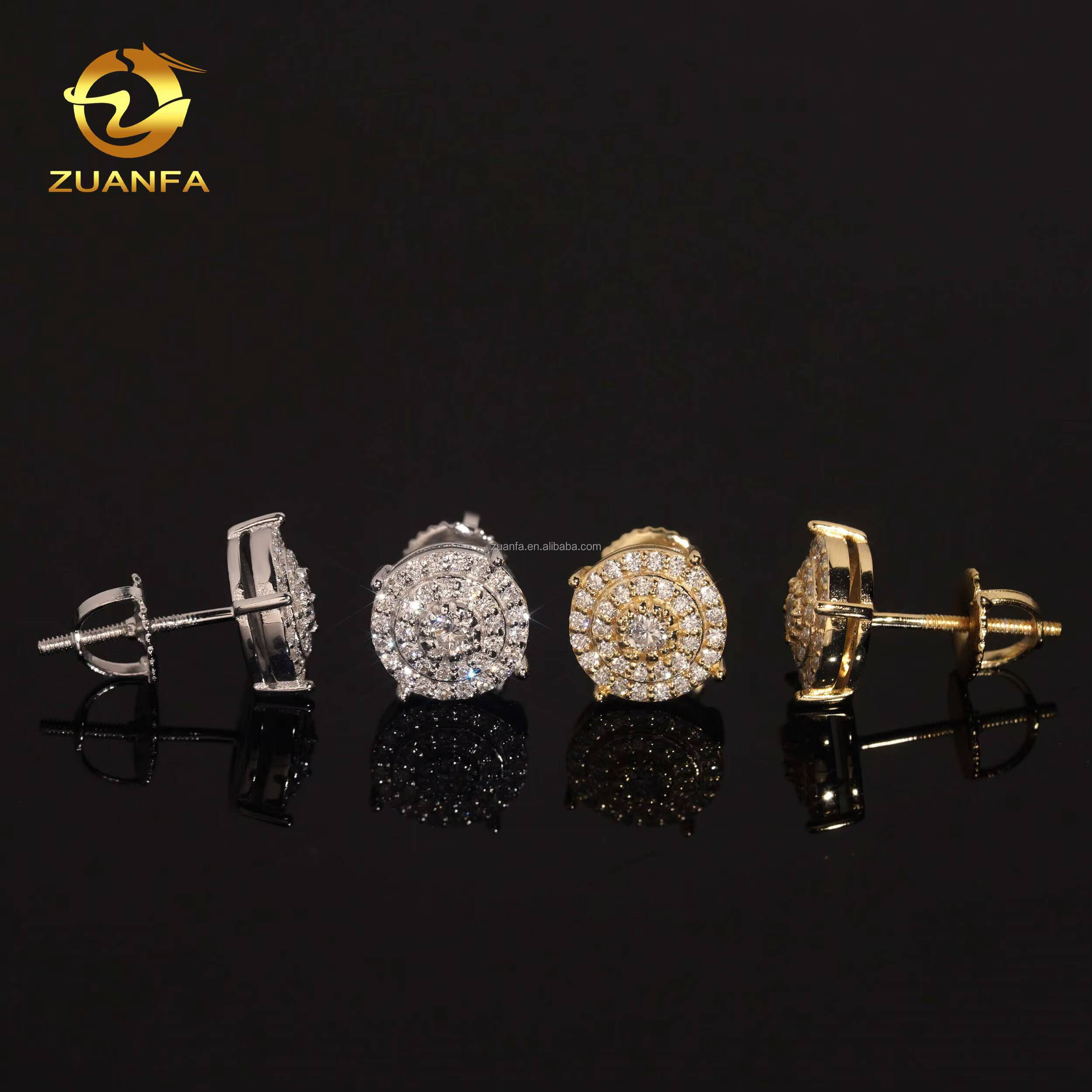 In Stock Luxury Iced Out Rapper Fire Jewelry Hip Hop Sterling Silver 925 Screw Back Synthetic Lab Diamond Cluster Stud Earrings