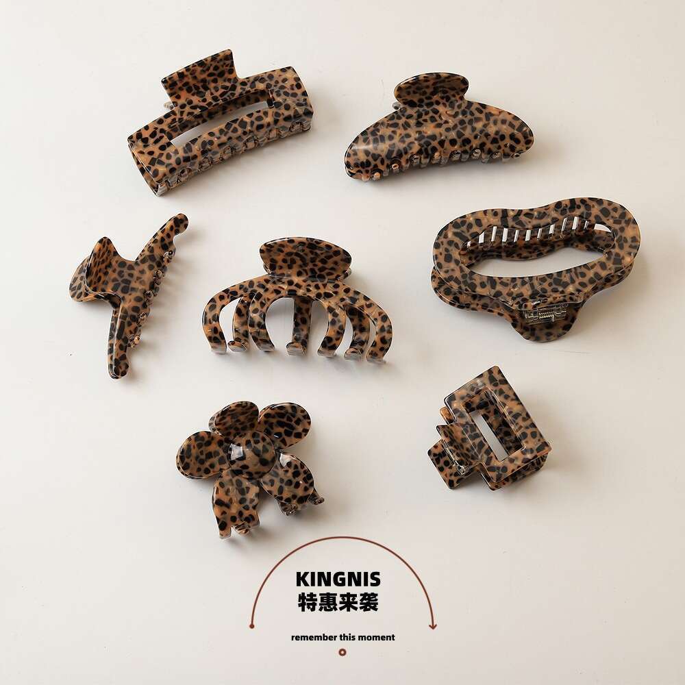 Korean Fashion Leopard Print Acetate Claw for Women, Back of Head Large Shark Clip, Thick Version Hair Clip