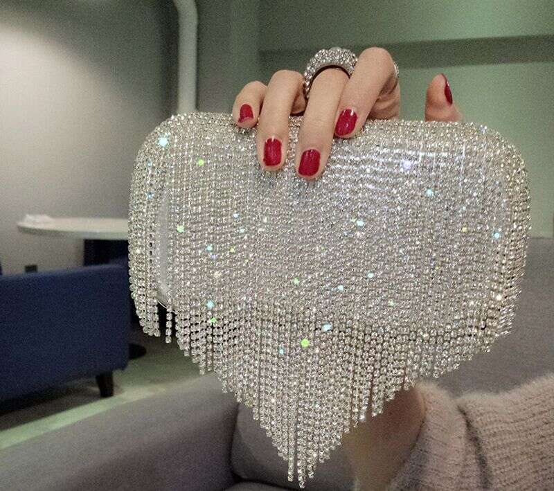 P9New Clutch Rhinestone Women's Tassel Small Party Hand Dinner Bag One Shoulder Oblique