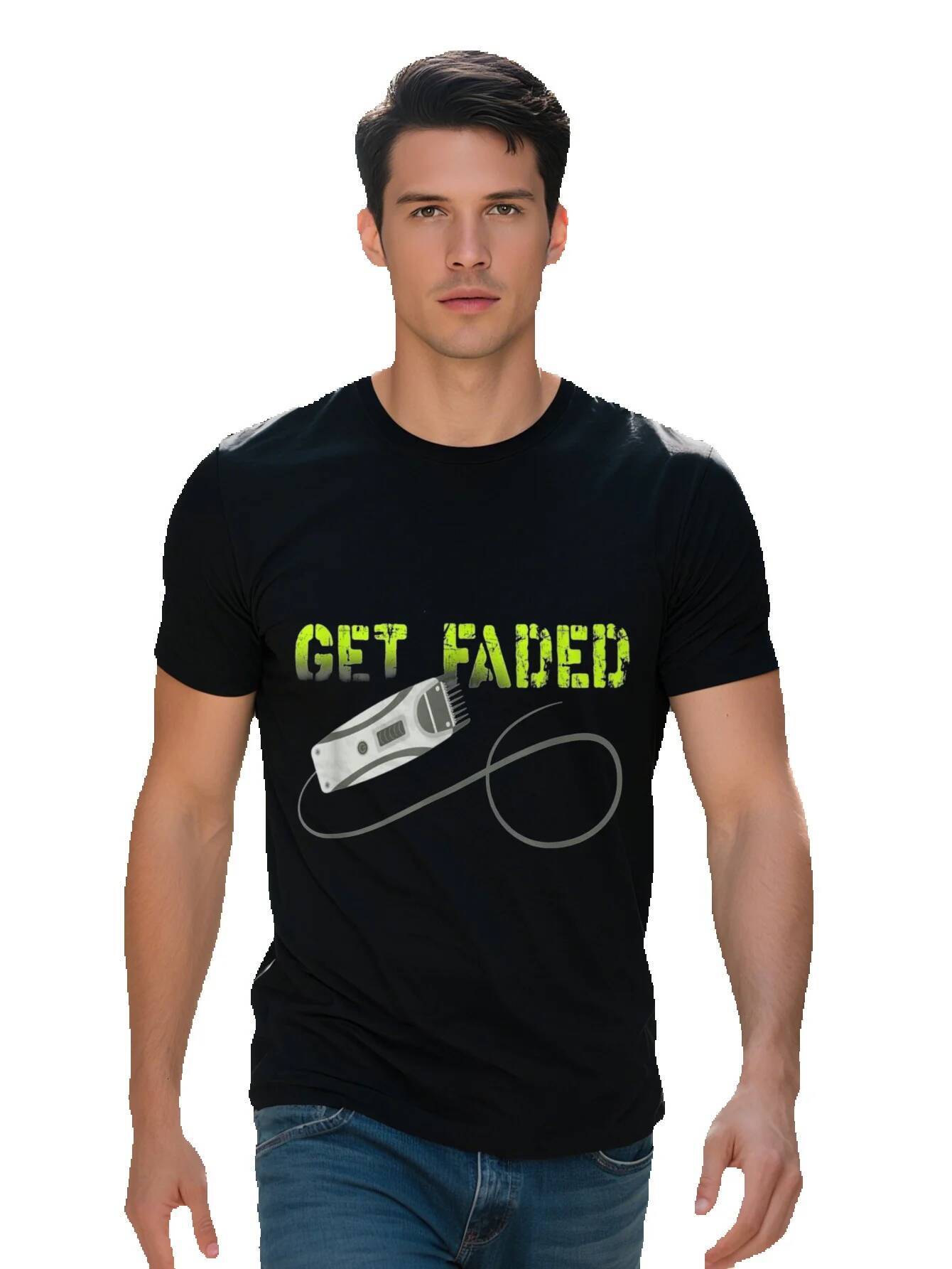 Men s g Cotton T Shirt Distressed Vintage Get Faded Barber Graphic Tee with Camo Clippers Design Regular Fit 231e3