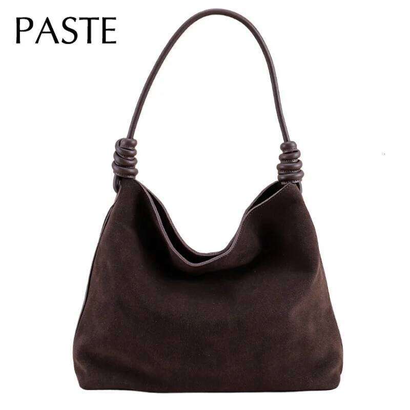 New Winter Big Capacity Slothful Tote First Layer Suede Cow Leather Women Handbag Original Design Chamois Single Shoulder Bag