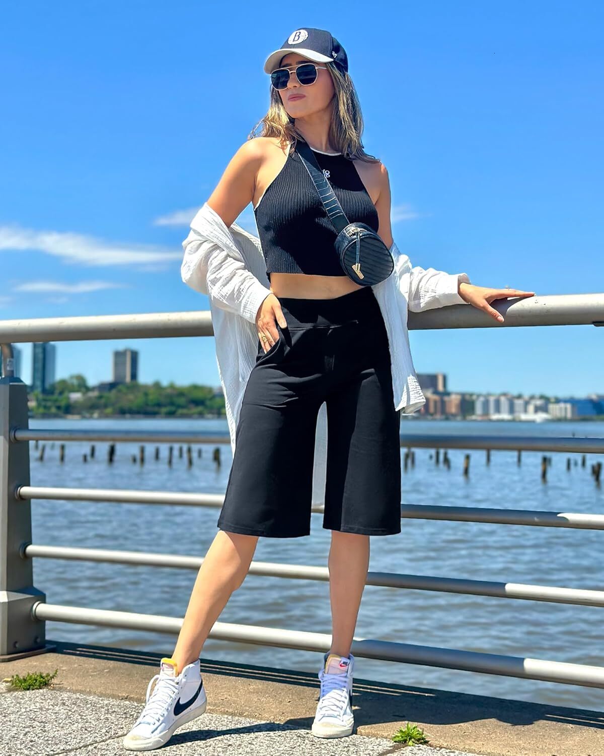 Capri for Women 14" Knee Length Wide Leg Yoga Capris Dressy Casual Summer Crop Pants with Pockets