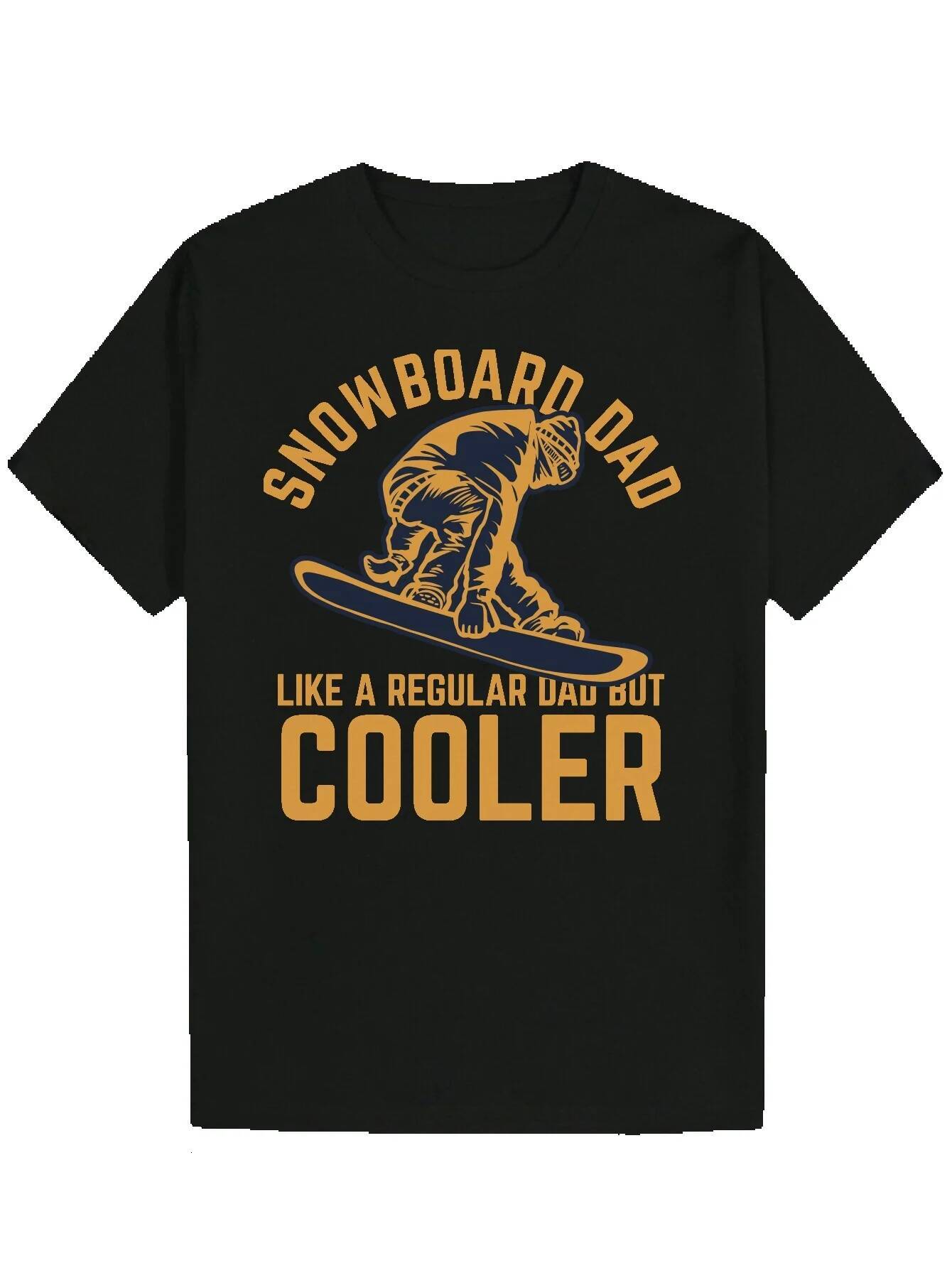 Black Snowboard Dad Pattern - Casual Crew Neck Polyester T-Shirt with "Just Cool Like a Normal Dad" Design, Men's Short Sleeve Summer S