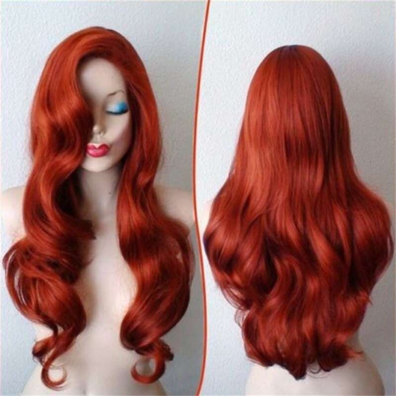 International Fashion Women's Curly Hair Long Bangs Red Mermaid Cosplay Wig High-Temperature Fiber Headpiece B5