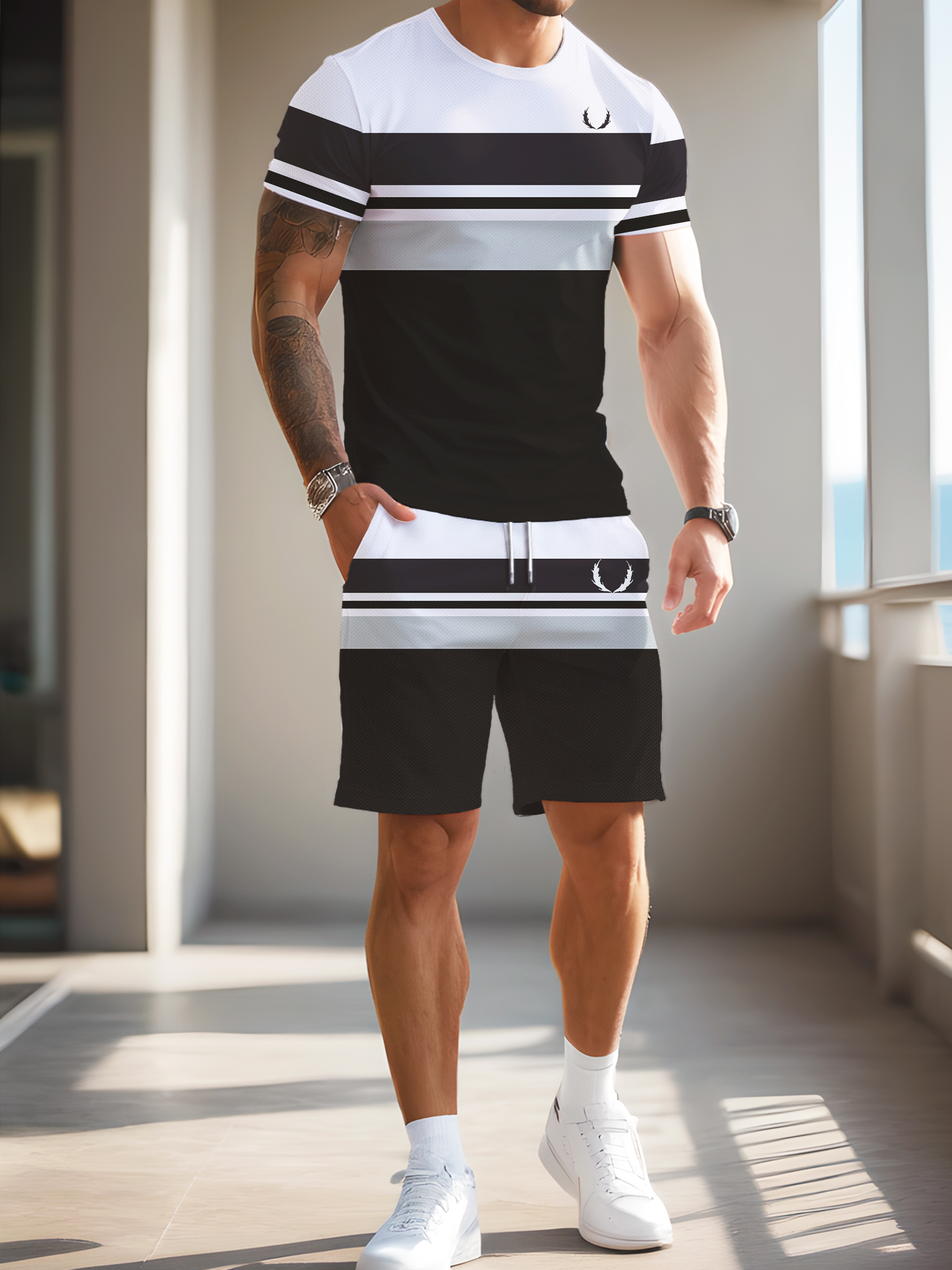 Custom Mens Alphabet Pattern Outfit Ensemble Breathable quick drying fabric - 0811