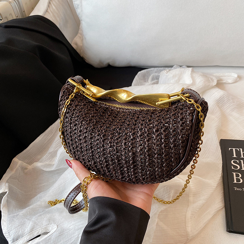 Handheld Woven for Women 2025 New Casual High-end Metal Chain Single Shoulder Crossbody Small Bag ddmymoon