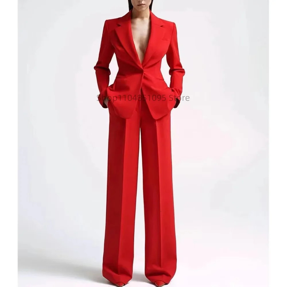 Elegant Solid Womens 2 Piece Suit Lady Business Office Suits Slim Fit One Button Jacket Women Tuxedo Casual SuitsBlazerPants 250809