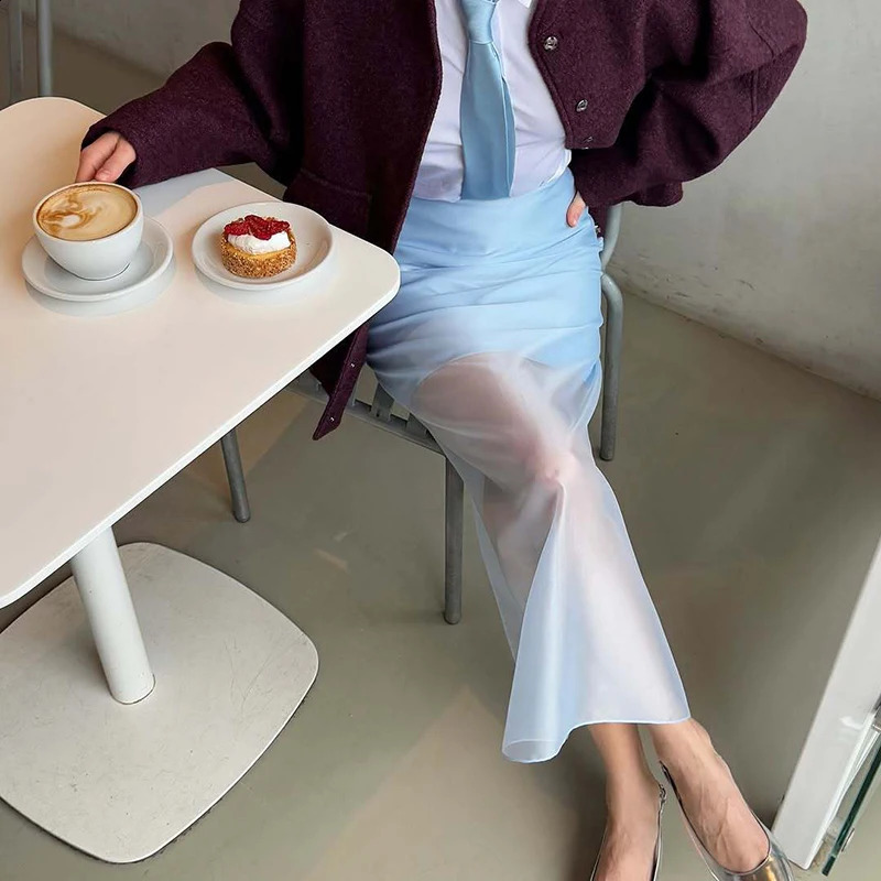 Tornove See Through High Waist Skirt Womens Summer Casual Commuting Sexy Skirt 2025 Fashion Lady Splice Long Straight Skirt 250809