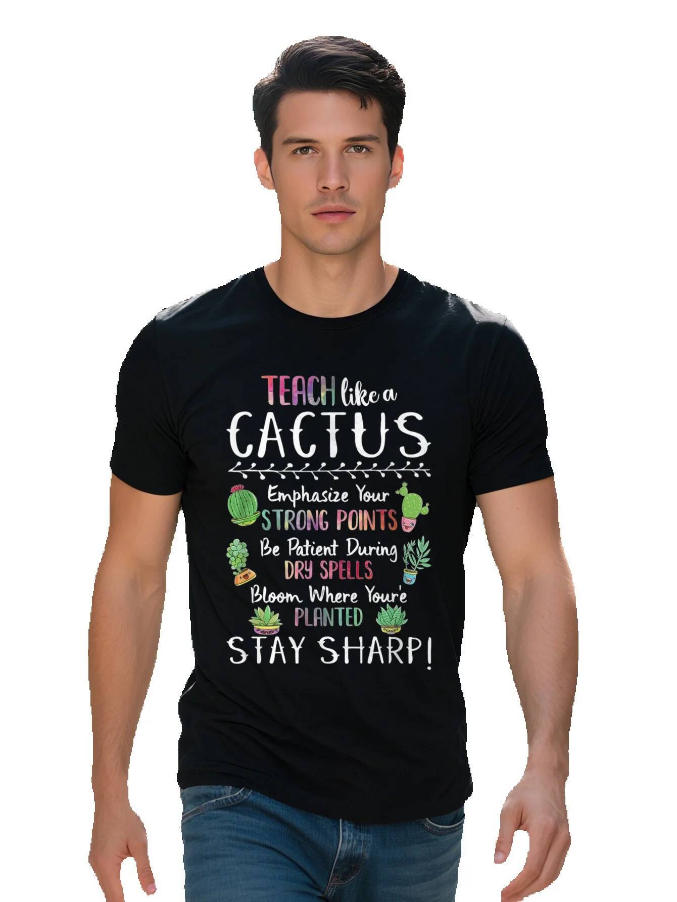 Funny Teach Like A Cactus Women s Teacher T Shirt Cotton Short Sleeve Round Neck hine Washable Colorful 66515 b61c4