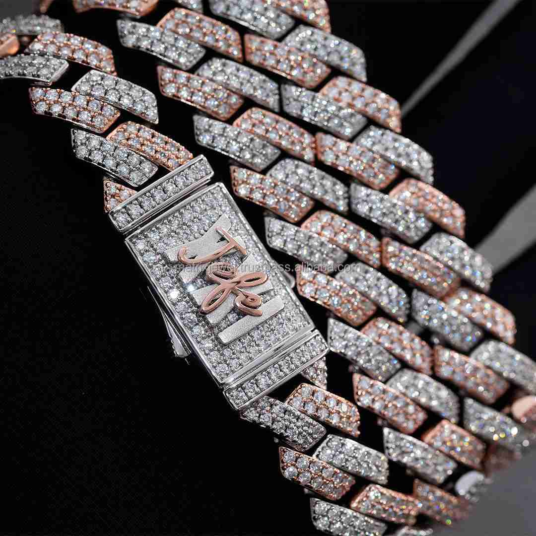 Stylish 12mm Two Row 925 Solid Silver Iced Out Hip Hop Jewelry Flawless Moissanite Best Quality Cuban Link Chain