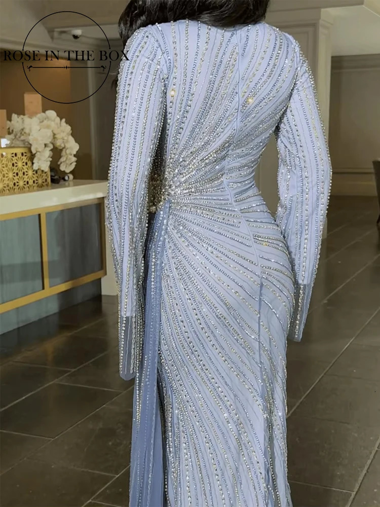 Saudi Arabia y Long Sleeve Evening Dresses Beaded Mermaid Muslim Party Dress Customized Dubai Prom 250811