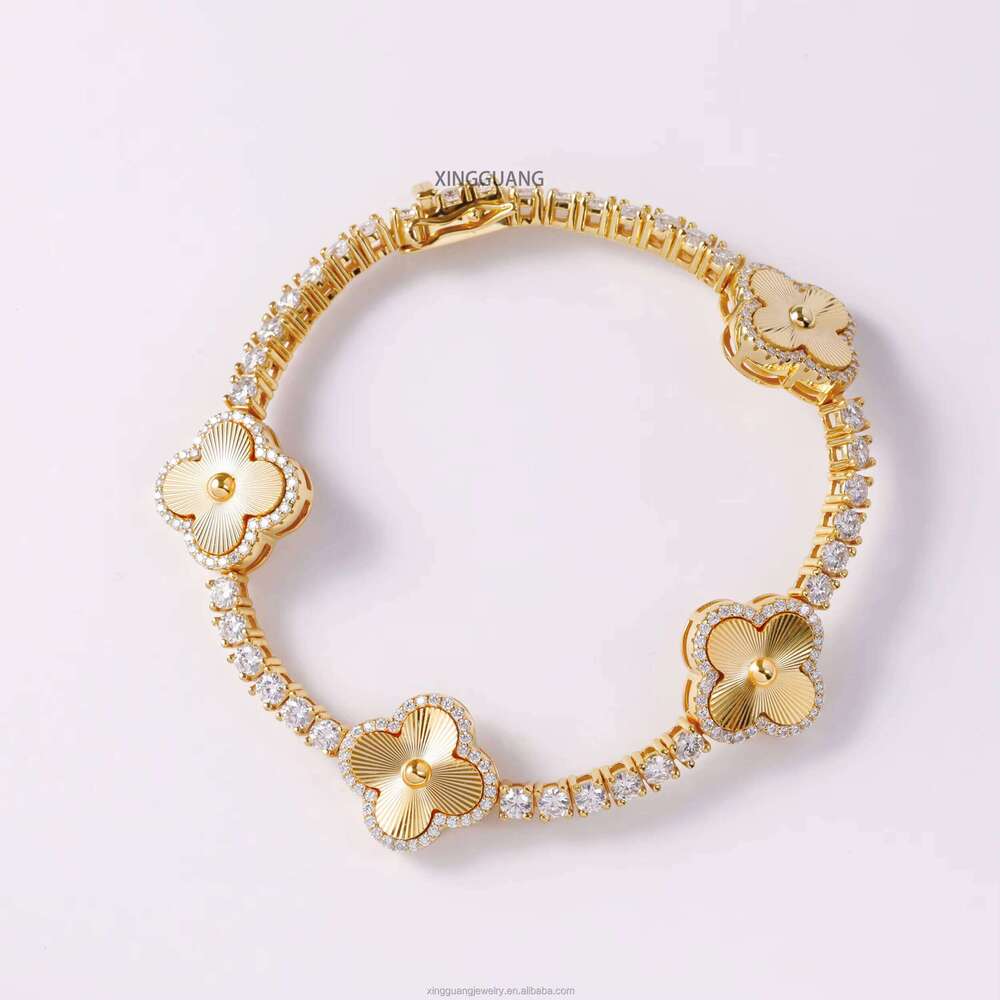 GRA Certificate Hip Hop Style Sterling Sier 3mm VVS1Moissanite Dia Clover Bracelet Tennis Chain for Men Jewelry