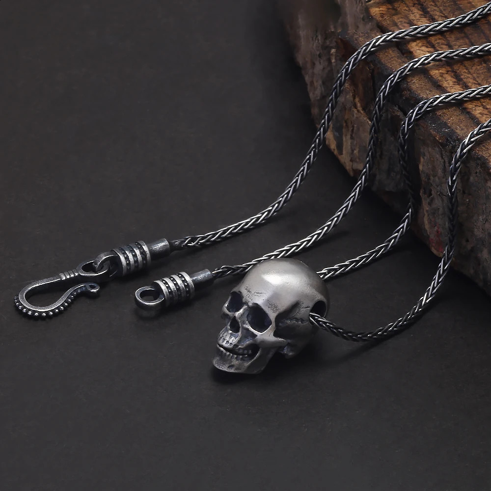 925 Sterling Silver Punk Gothic Skull Head Pendant DIY Necklace Bracelet Charms Beads Retro Hip Hop Rock Jewelry Accessories 250807