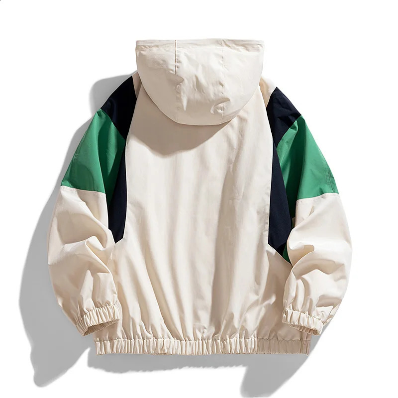 Couple models clashing color outdoor windbreaker men and women with the same paragraph hooded punching jacket male spring a 250804