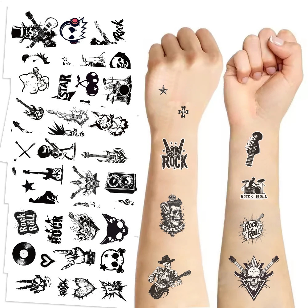 10 SheetsSet Night Light Retro Rock Series Cartoon Tattoo Stickers Decorative Cheeks Waterproof 250809
