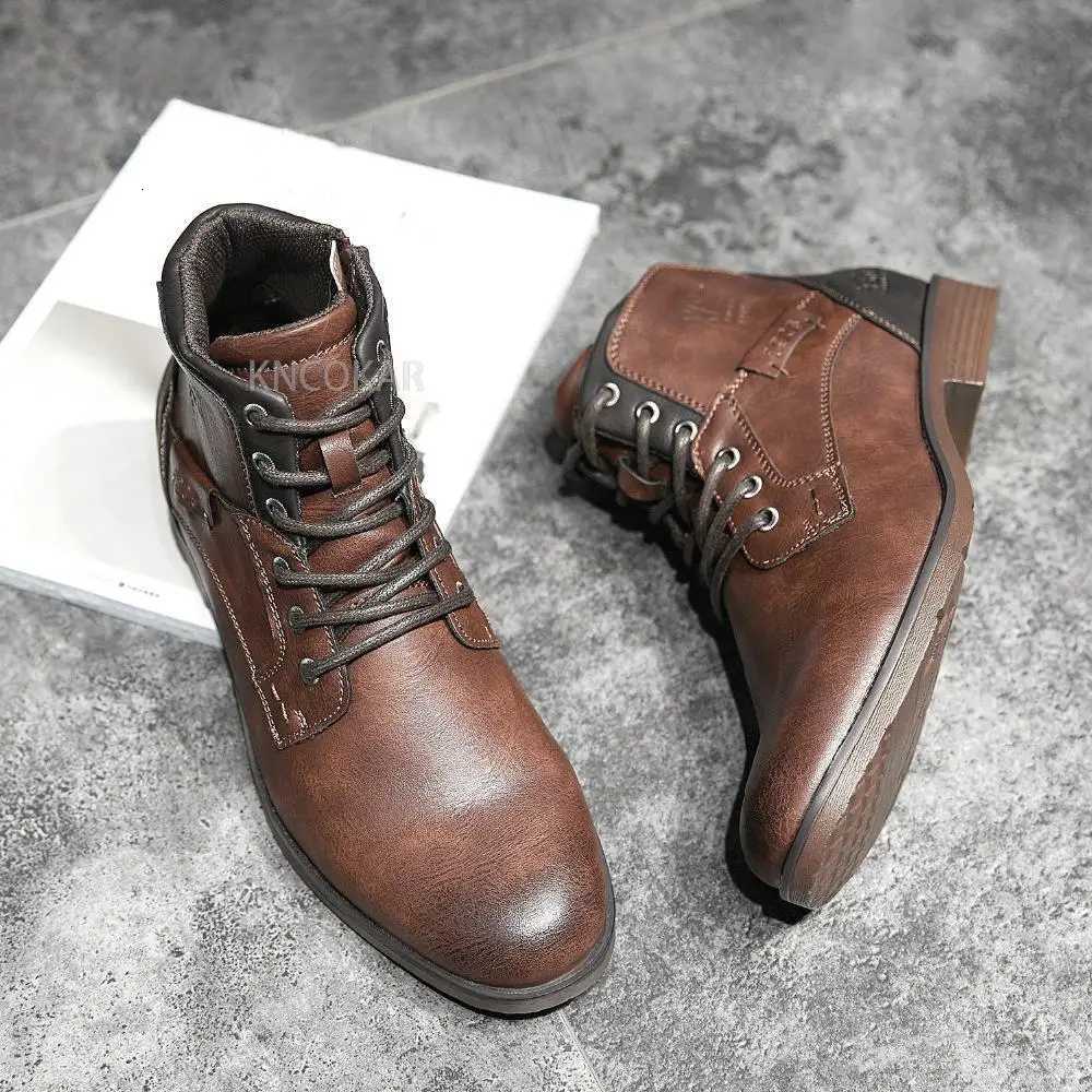 Fashion Retro Ankle Leather Men Boots High-Top Side Zipper Tooling Black Brown Boots Classic Outdoor Desert Boots Autumn Shoes W250811