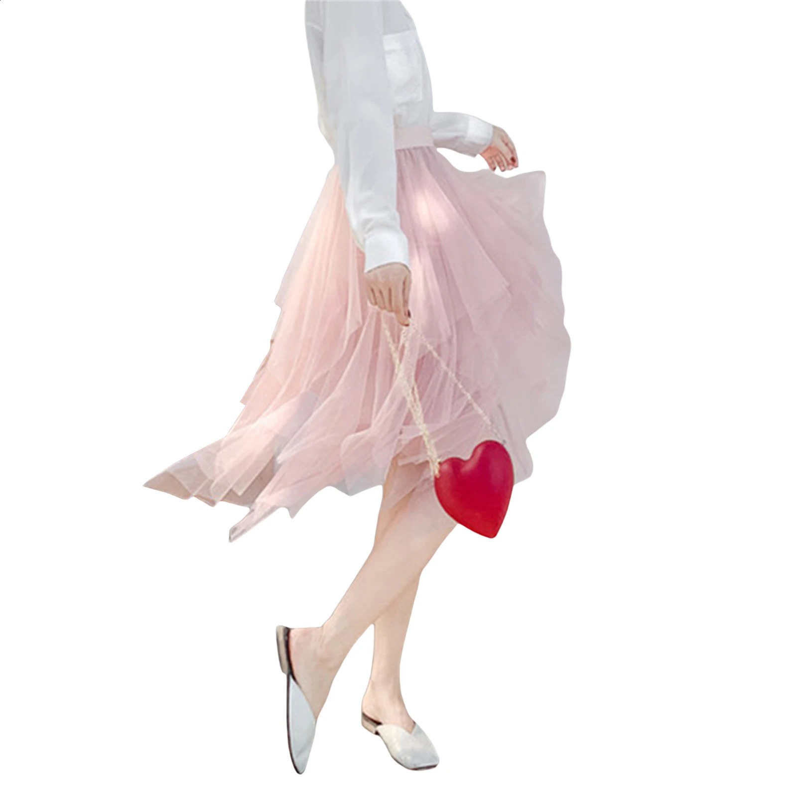 Fairycore Ladys Fashionable Sexy Solid Color Mesh Skirt Irregular Elastic Tulle Bubble Skirt Daily Life and Vacation 250809