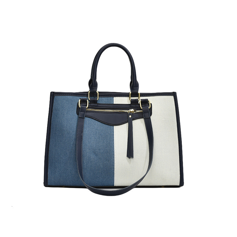 New Korean Patchwork Denim Color-Block Large Capacity Fashion Single Shoulder Crossbody Tote Bag for Women