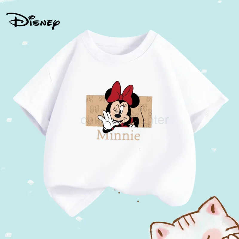 Disney Summer Baby Girls Solid Clothes Kid Disney Bow Minnie Printed Short Sleeve T-shirts Children Cartoon O-neck Soft Breathable Top W250811