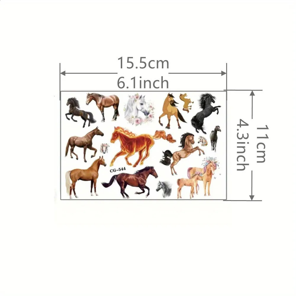 8 Sheets Temporary Horse Tattoos Stickers Birthday Themed Party Supplies Decorated with Tattoo 250809
