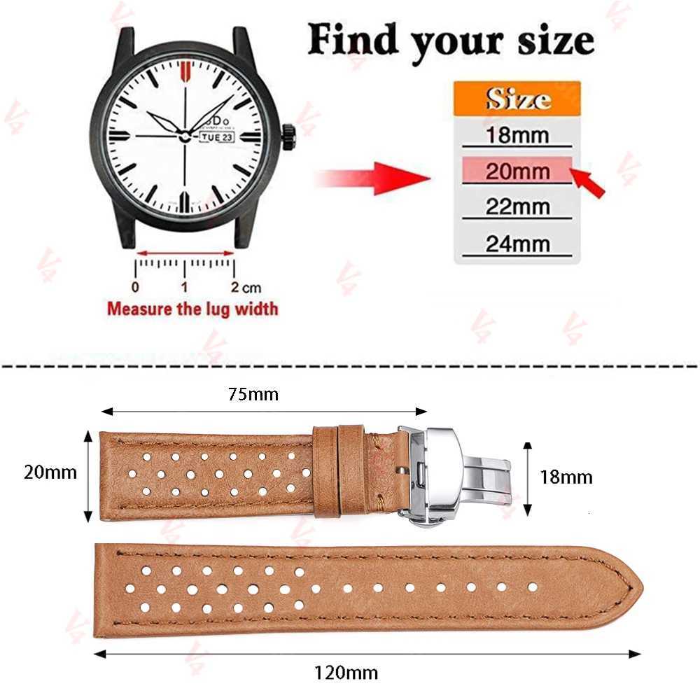 18/20/22mm Universal Genuine Cowhide Watch Band Butterfly Buckle Vintage Straps for Men Women Breathable Bracelet Belt Accessory W250811