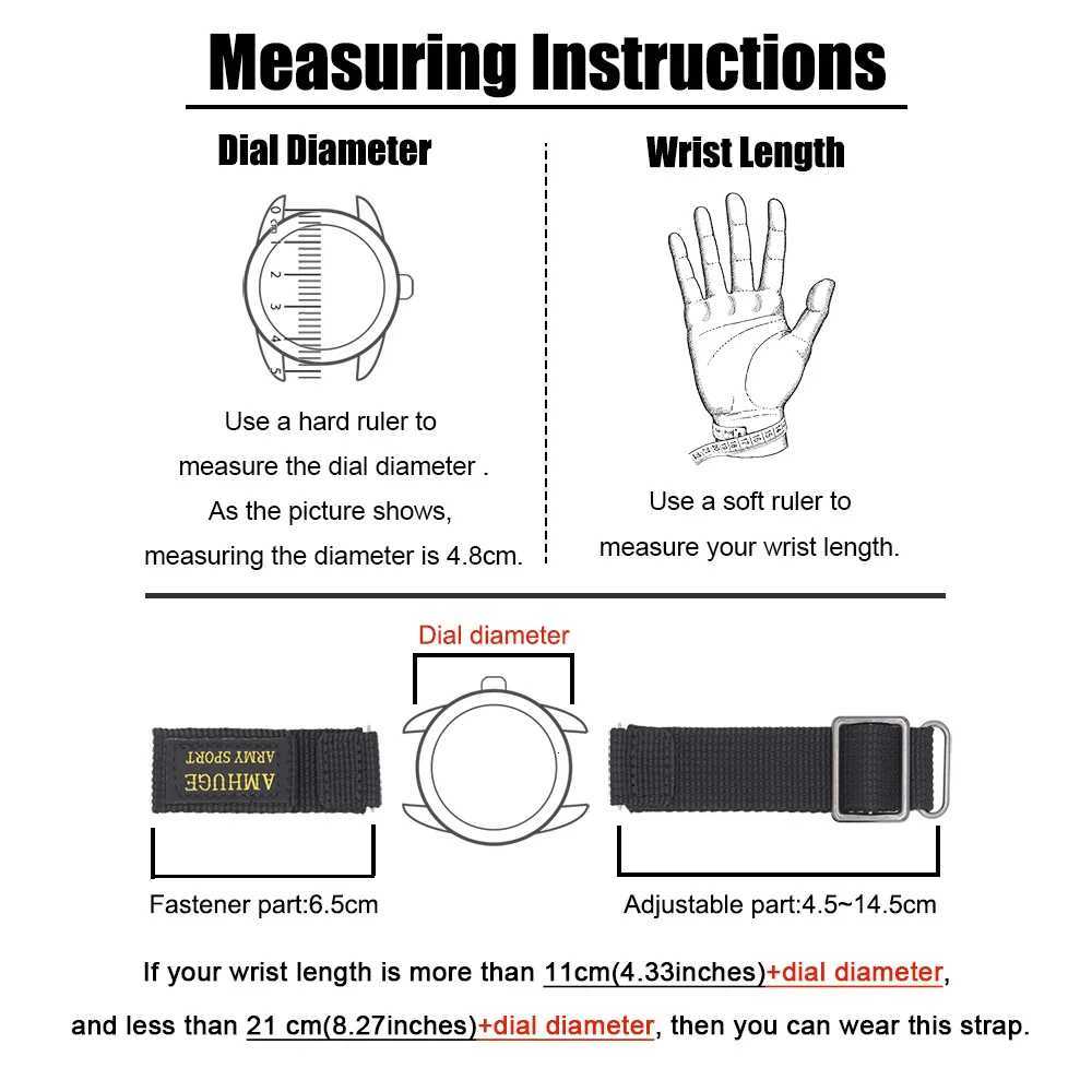 Amhuge Hook Loop Military Style Watch Band Nylon Strap Length Adjustable 18mm 20mm 22mm 24mm Waterproof Sport with Plastic Buckle W250811