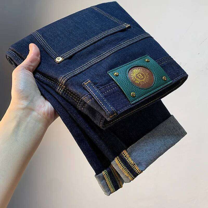 Original color washed denim jeans summer small straight leg casual high-end atmospheric simple slim fit men's pants
