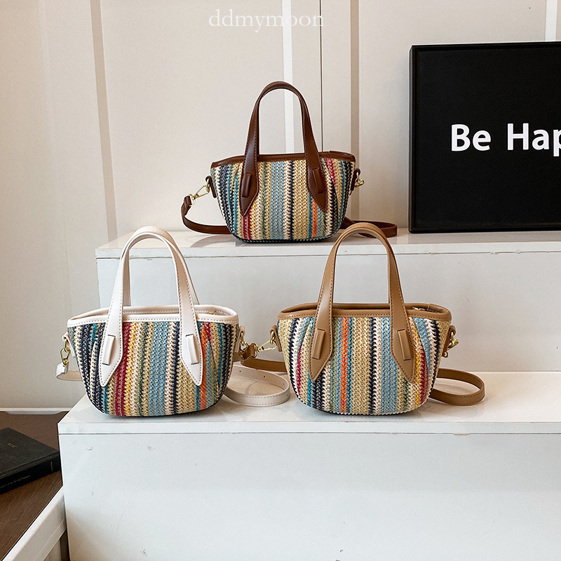 Striped Woven for Women 2025 New Beach Vacation Handheld Shoulder Large Capacity Straw Tote Bag ddmymoon