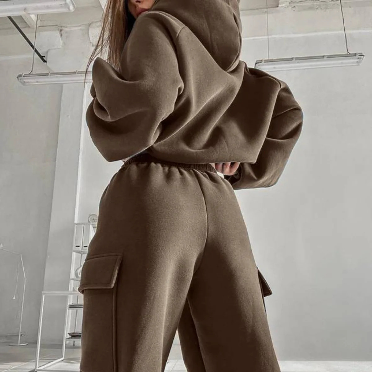 Hoodies Suit Winter Autumn Solid Casual Tracksuit Women Fleece 2 Pieces Set Sports Sweatshirts Pullover Jogger Sweatpants Outfit 250805