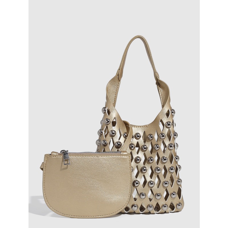 Hollow-Out Design Holiday Messenger Bag with Metal Rivets & Adjustable Strap