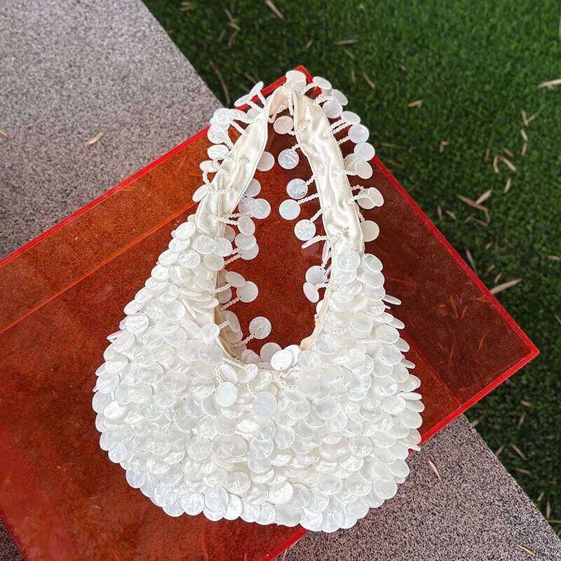 Fashion Shell Beaded Handmade Single Shoulder Rhinestone Pearl Diagonal Hand Armpit Women's Wedding Party Bag
