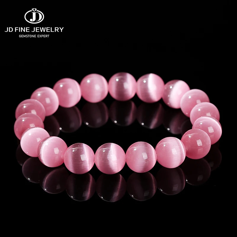 JD Natural Stone Dark Pink Cat Eyes Stone Strand Bracelet Women Simple Jewelry Gifts Round Bead Elastic Rope Bracelet For Girls 250805