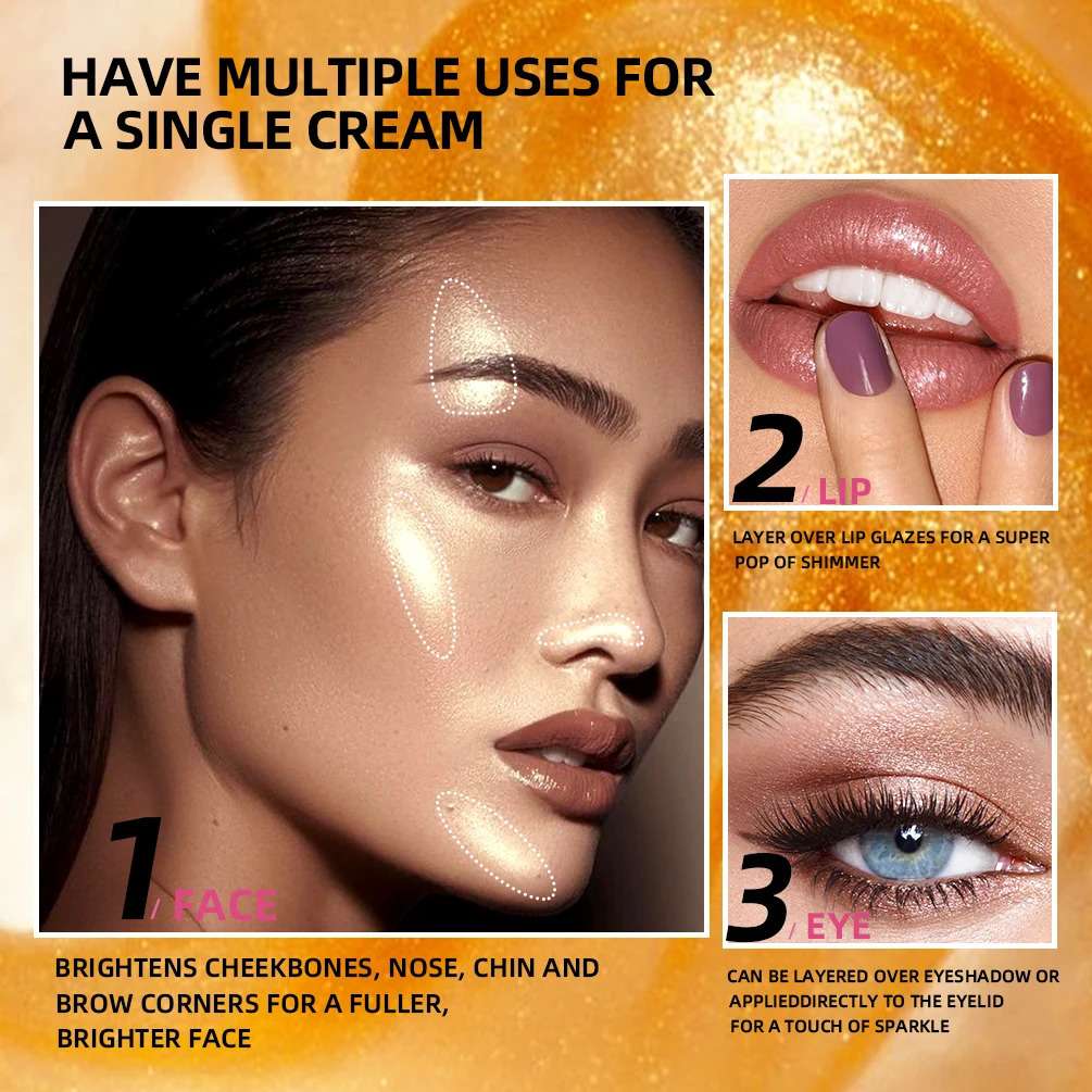 QI Shimmer Glitter Highlighter Cream Eye Shadow Silkworm Gold Face Contour Bronzer Brighten Body Highlight Iluminador Makeup 250811
