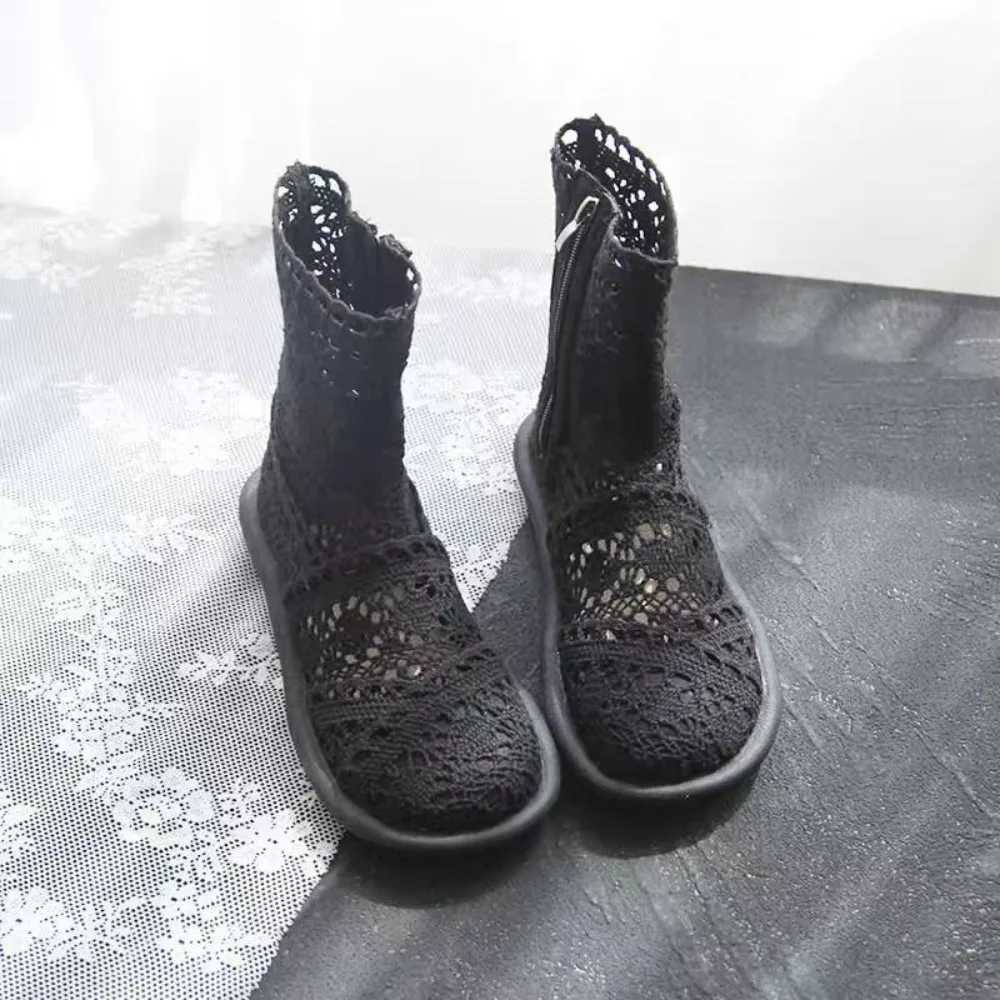New Spring Summer Flat Heel Ankle Boots - Slip-On Flat Martin Boots Cutout Mesh Booties for Women W250811