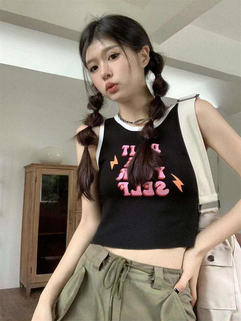French Chic Small Camisole For Women Summer Hot Girl Outerwear Color Block Slim High Waist Crop Top Sleeveless BM Top