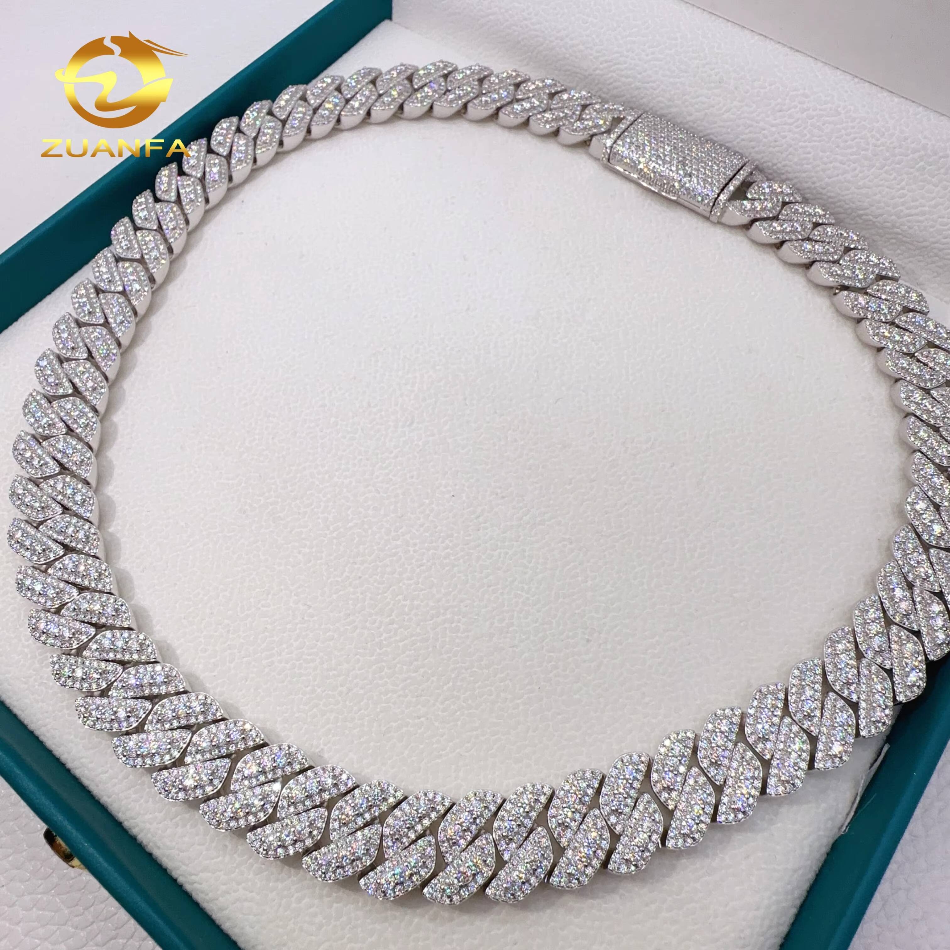 13mm Custom VVS Moissanite 925 Sterling Silver Fashion Jewelry Hip Hop Luxury Iced Out Cuban Chain Necklace
