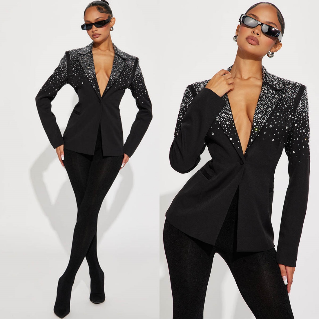 Slim Fit Women Pants Suits Crystal Beading Customized Hand Made Blazer Prom Evening Party Blazer 2 Pieces