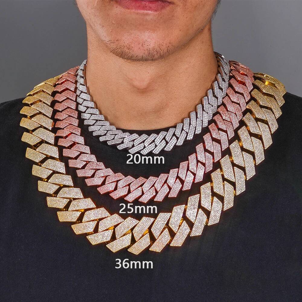 ESKEEM 36mm White Gold Plated Thick Heavy Cuban Link Chain 7 Rows Diamond Prong Set Iced Hip Hop Jewelry Necklace for Men Gift