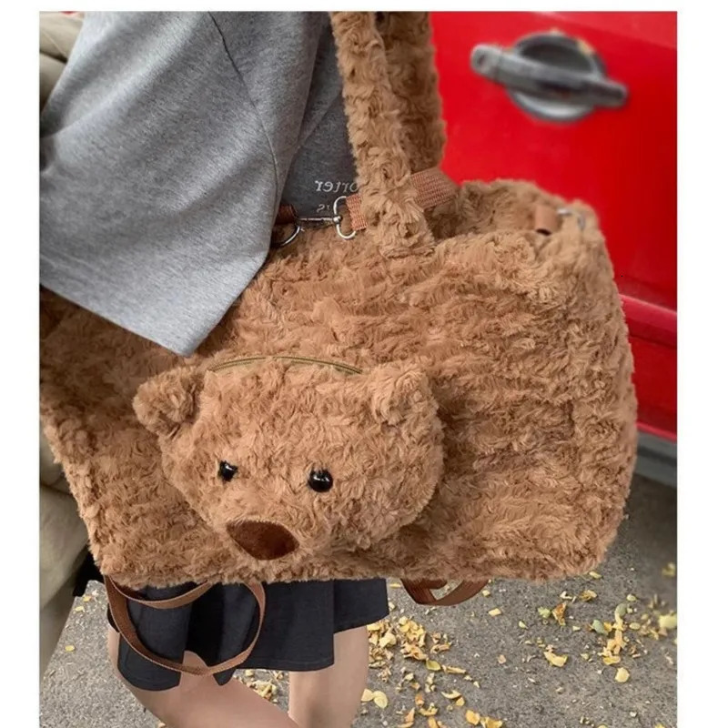 JIAERDI Harajuku Bear Plush Shoulder Bags Women Japanese Fur Soft Large Capacity Handbag Ladies Sweet Cute Y2k Backpack 250811
