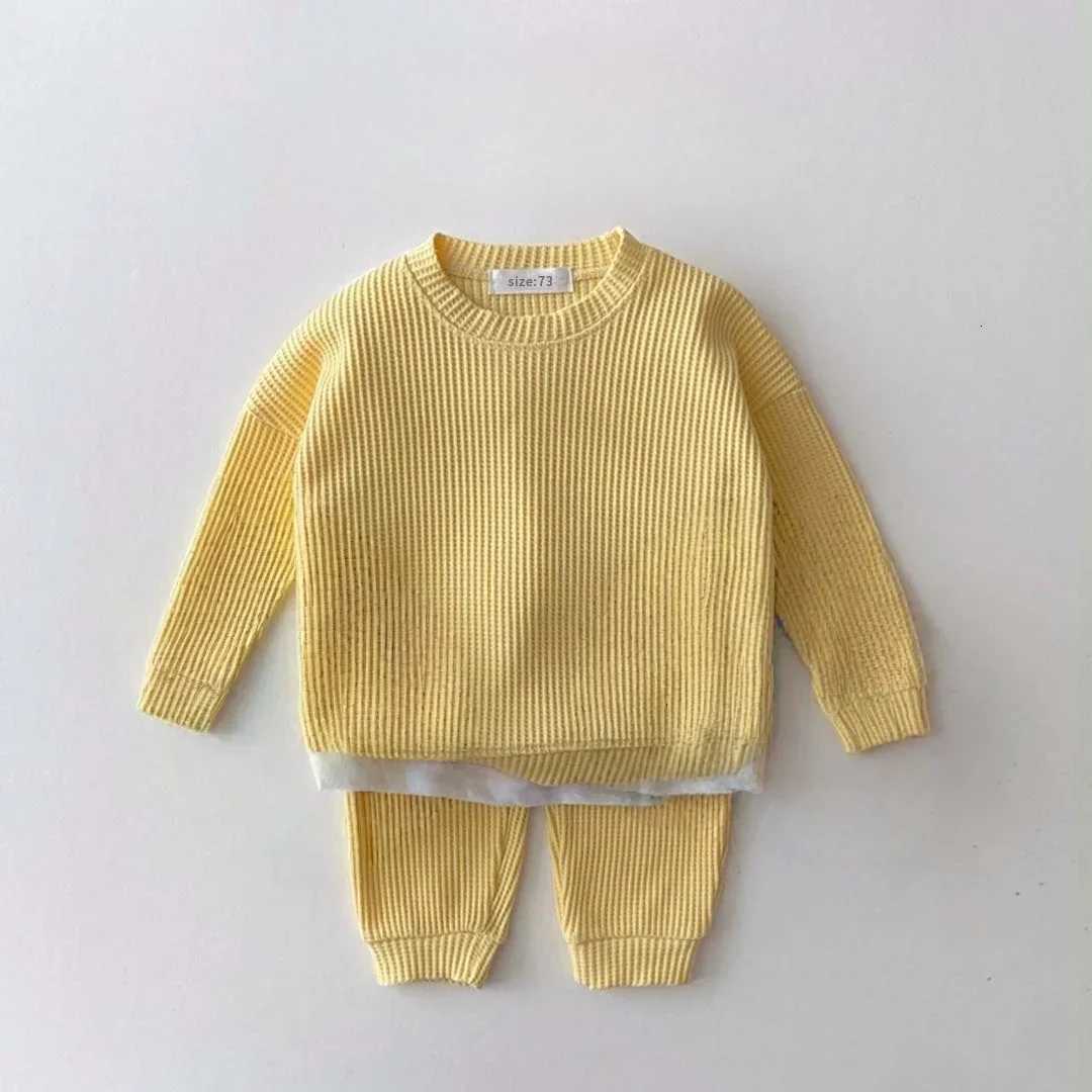 Autumn Casual Loose 2-Piece Baby Ribbed Knit Round Neck Sweatshirt Pants Set Faux Layered Outfit for 0-3T Boys Girls Z250811