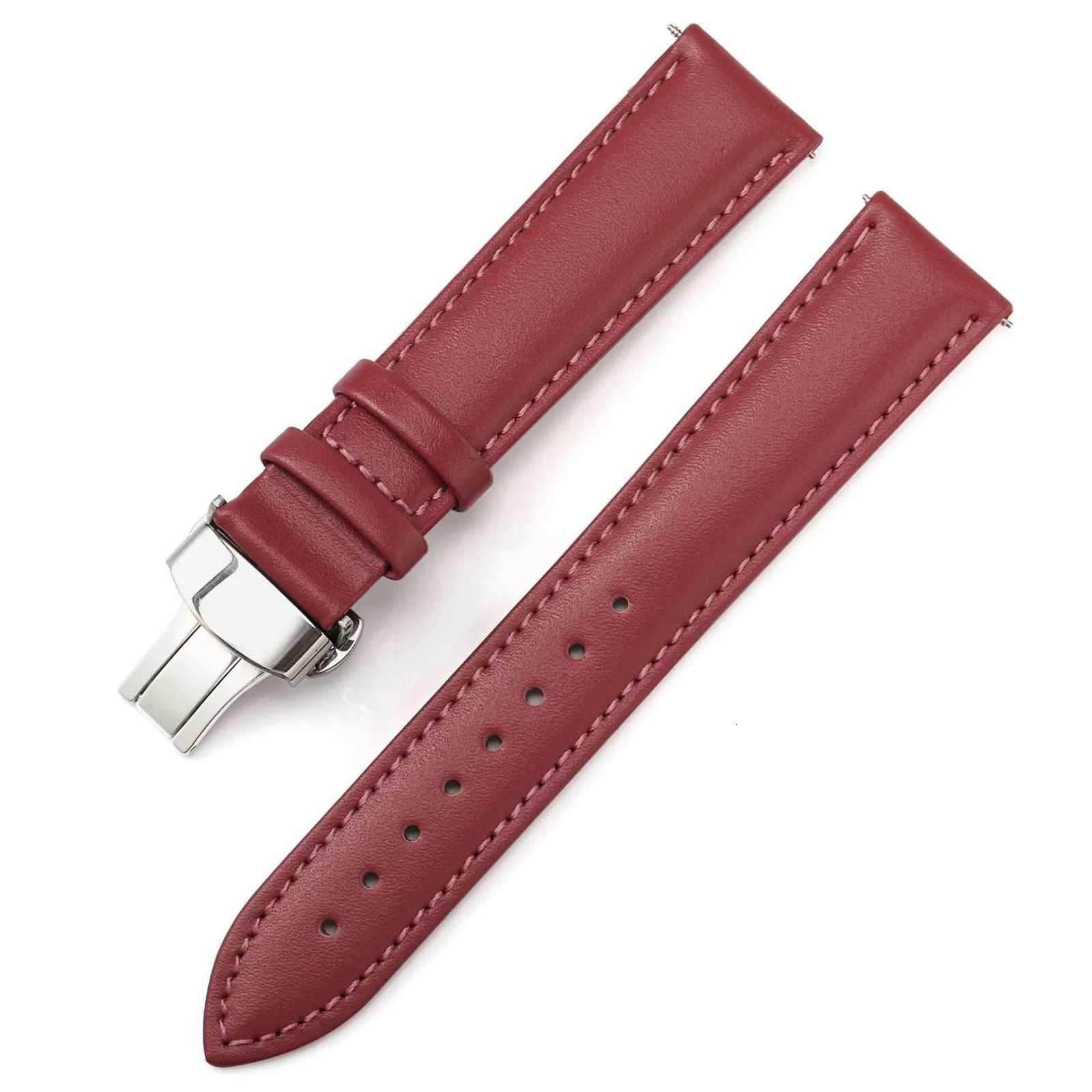 12 14 16 18 20 22 24mm Genuine Leather Watch Band Wristwatch Strap for Women and Men with Butterfly Buckle Wristband with Pins W250811