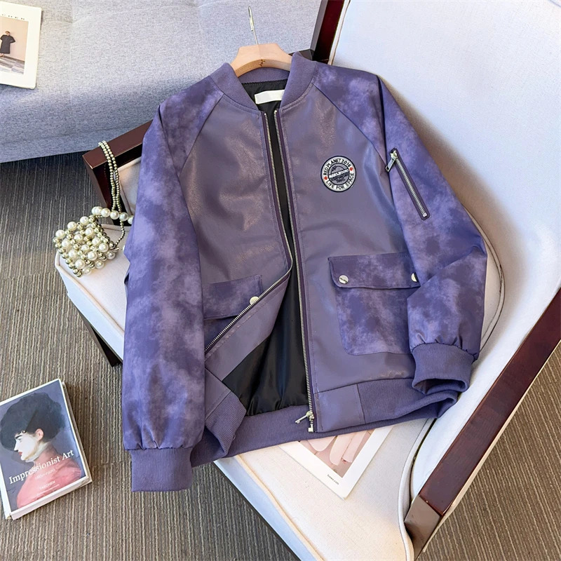 ITOOLIN PU Leather Jacket Loose Vintage Casual Baseball Style Short Women Coat HighStreet TieDye Outerwear Ladies 250809