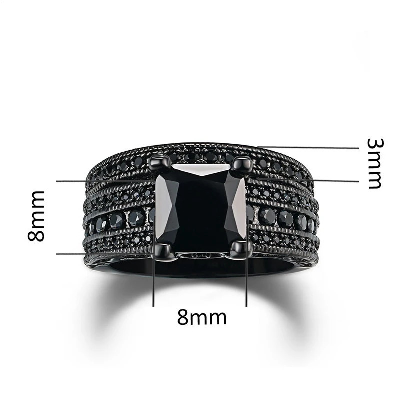 Fashion Couple Jewelry Lovers Rings Black Zircon Engagement Ring Set Mens Stainless Steel Wedding Band Anniversary Gift 250805